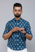 Miravan Men's Blue Spread Collar Floral Print Casual Shirt | Grocsy