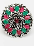 NVR Women's Multicolor Silver-Plated Circular Shape Adjustable Finger Ring | Grocsy