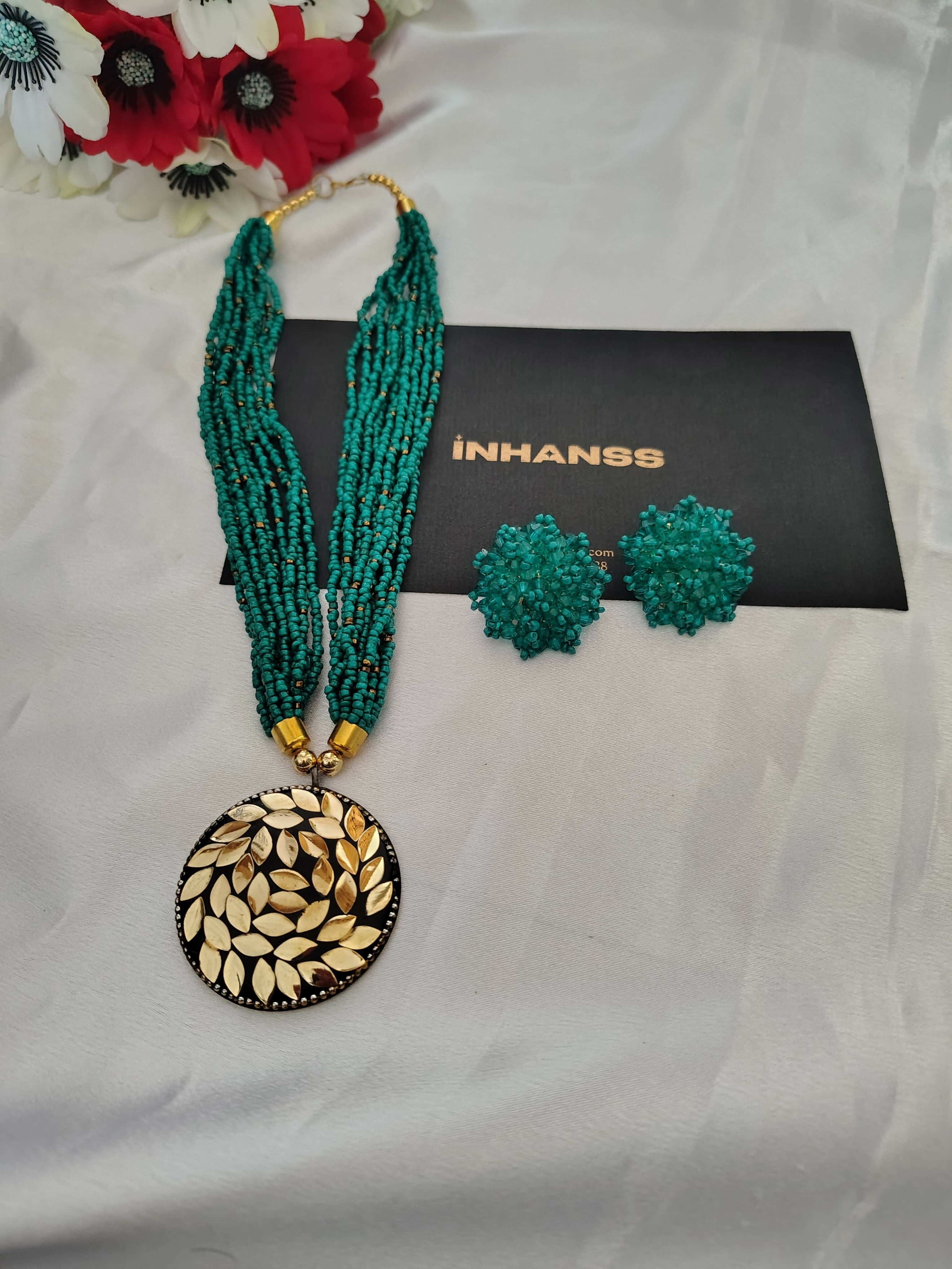 Inhanns All-Day Statement Beaded Necklace Set - Sea Green | Grocsy