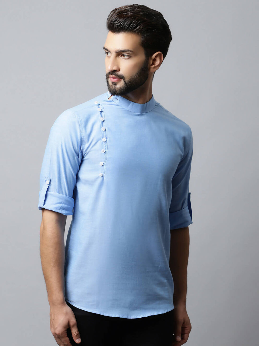 Even Apparels sky Blue Color Pure Cotton Men's Kurta With Side Placket (MMS503) | Grocsy