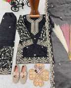 Teeya Creation New Kids Wedding Wear Heavy Embroidery Sequence Work Kurta Sharara Set-Black | Grocsy