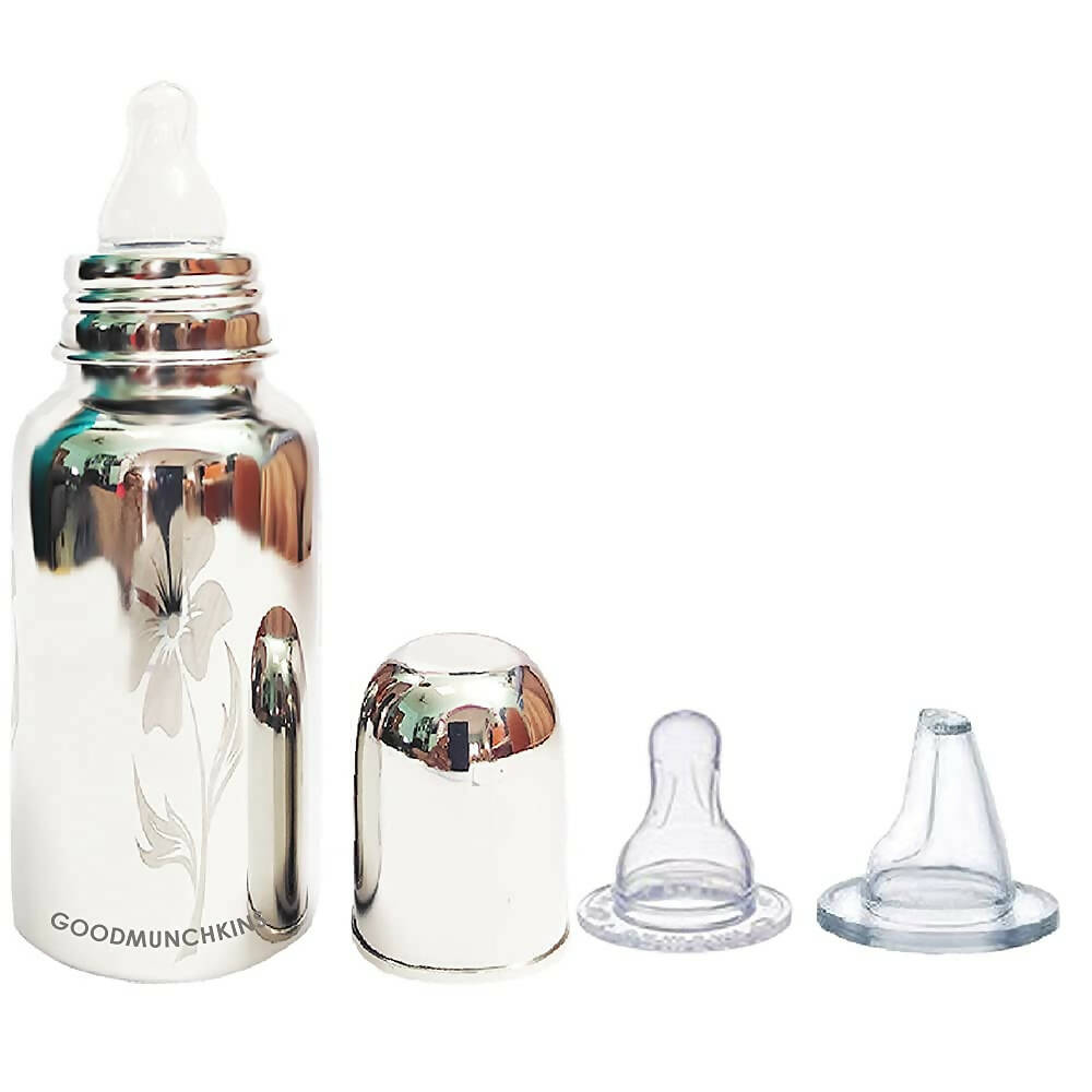 Goodmunchkins Stainless Steel Feeding Bottle Joint Less 304 Grade No Joints BPA Free for New Born Baby/Toddlers/Infants-200ml | Grocsy