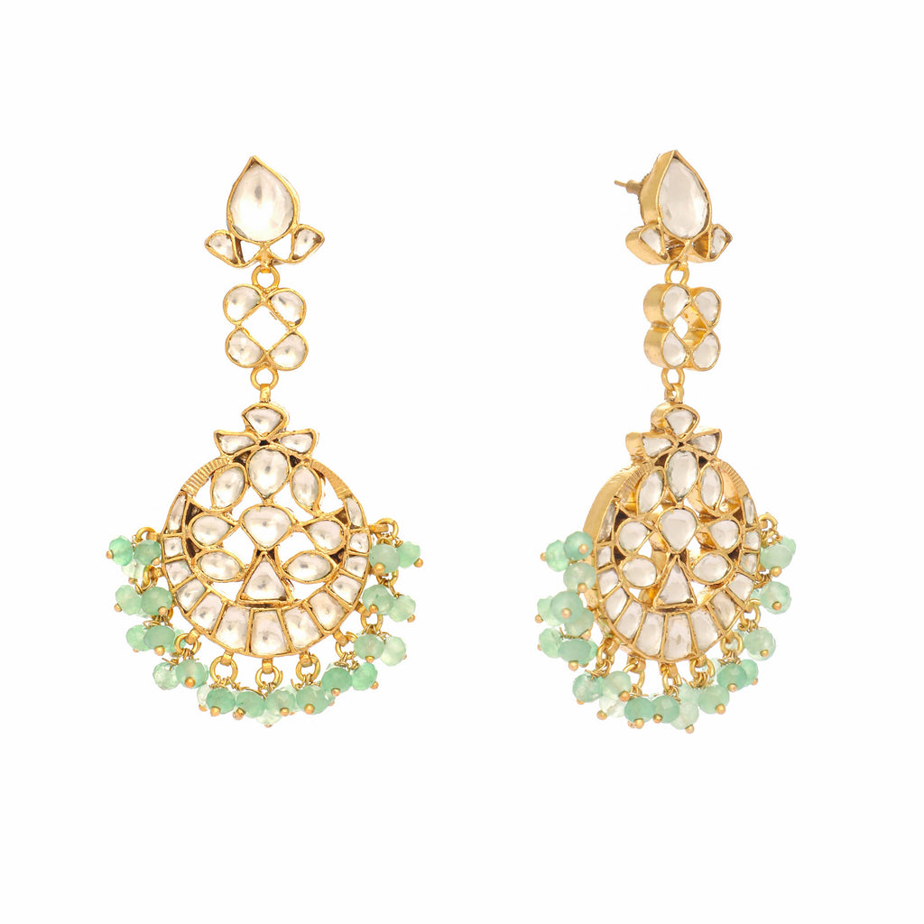 Nuyug 22K Gold Plated Regal Green Kundan Chandbali Earrings | Grocsy