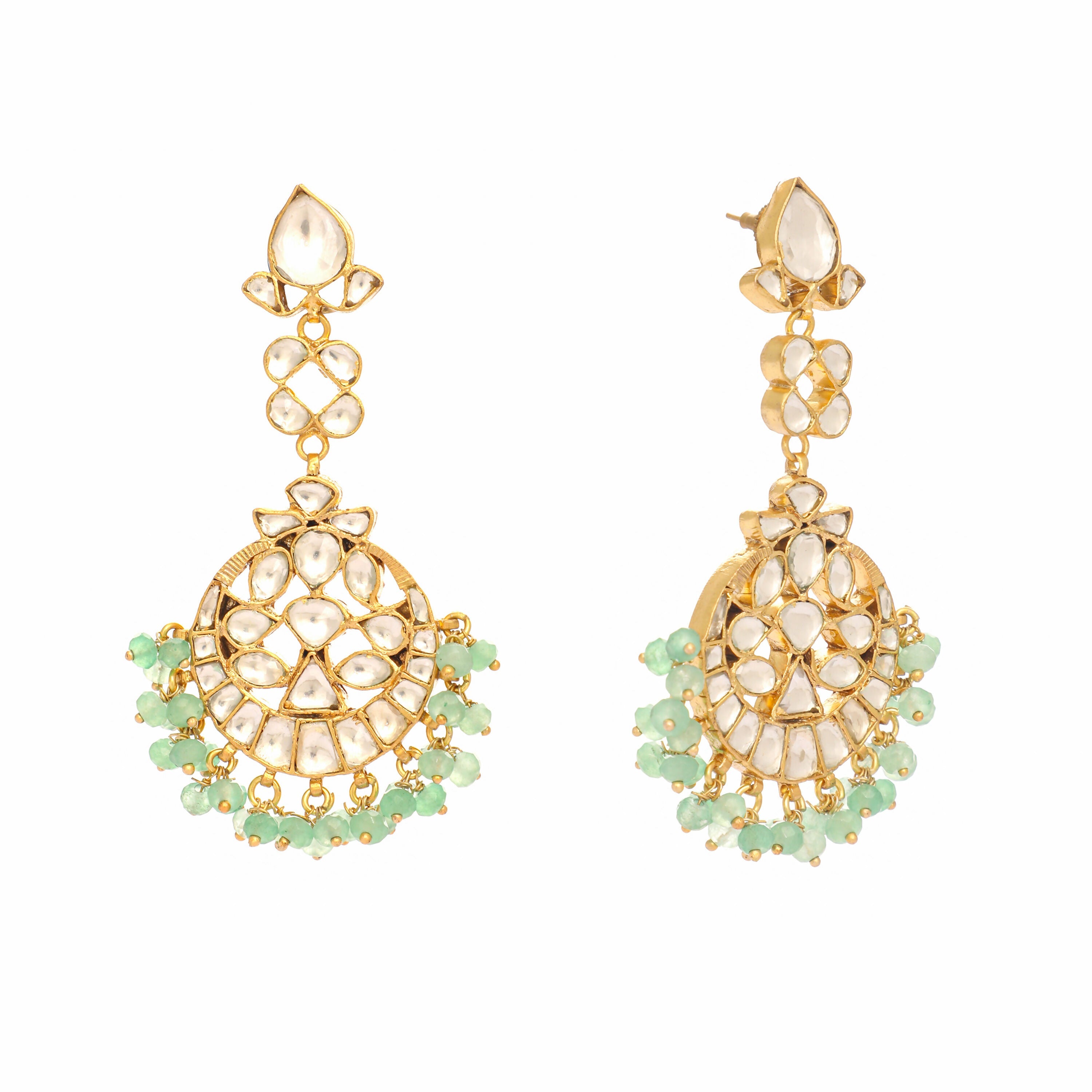 Nuyug 22K Gold Plated Regal Green Kundan Chandbali Earrings | Grocsy