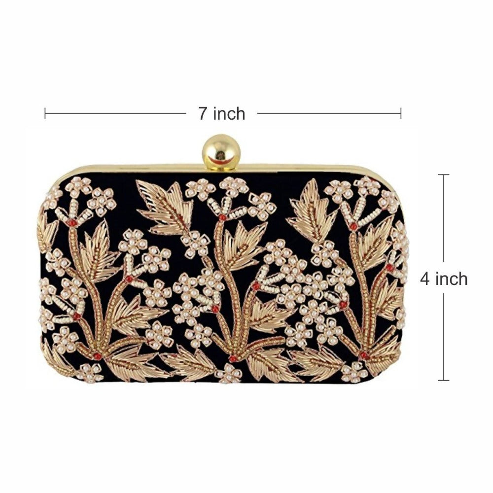 Jaishri Handicrafts Pearl Floral Clutch Carbon Black | Grocsy