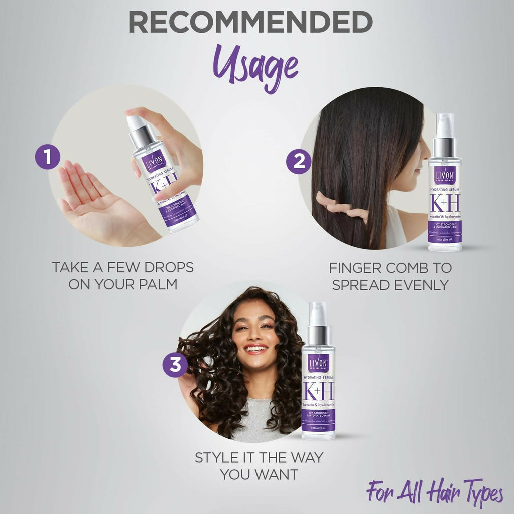 Livon Professional Hydrating Serum With Keratin, Hyaluronic & Olive Oil | Grocsy