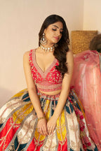 Kesar Fab Dark-Multicolor Silk Embroidered Lehenga | Grocsy