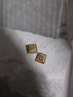 Gold-Toned White Kundan Square Shaped Gold-Polished Studs Earrings - Ruby Raang | Grocsy
