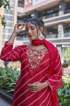 Joban Fashion Red Premium Pure Viscose Print Dola With Handwork Kurta Set | Grocsy