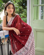 Exclusive Collection Maroon Most Trending Beautiful Pure Cotton Handloom Saree | Grocsy