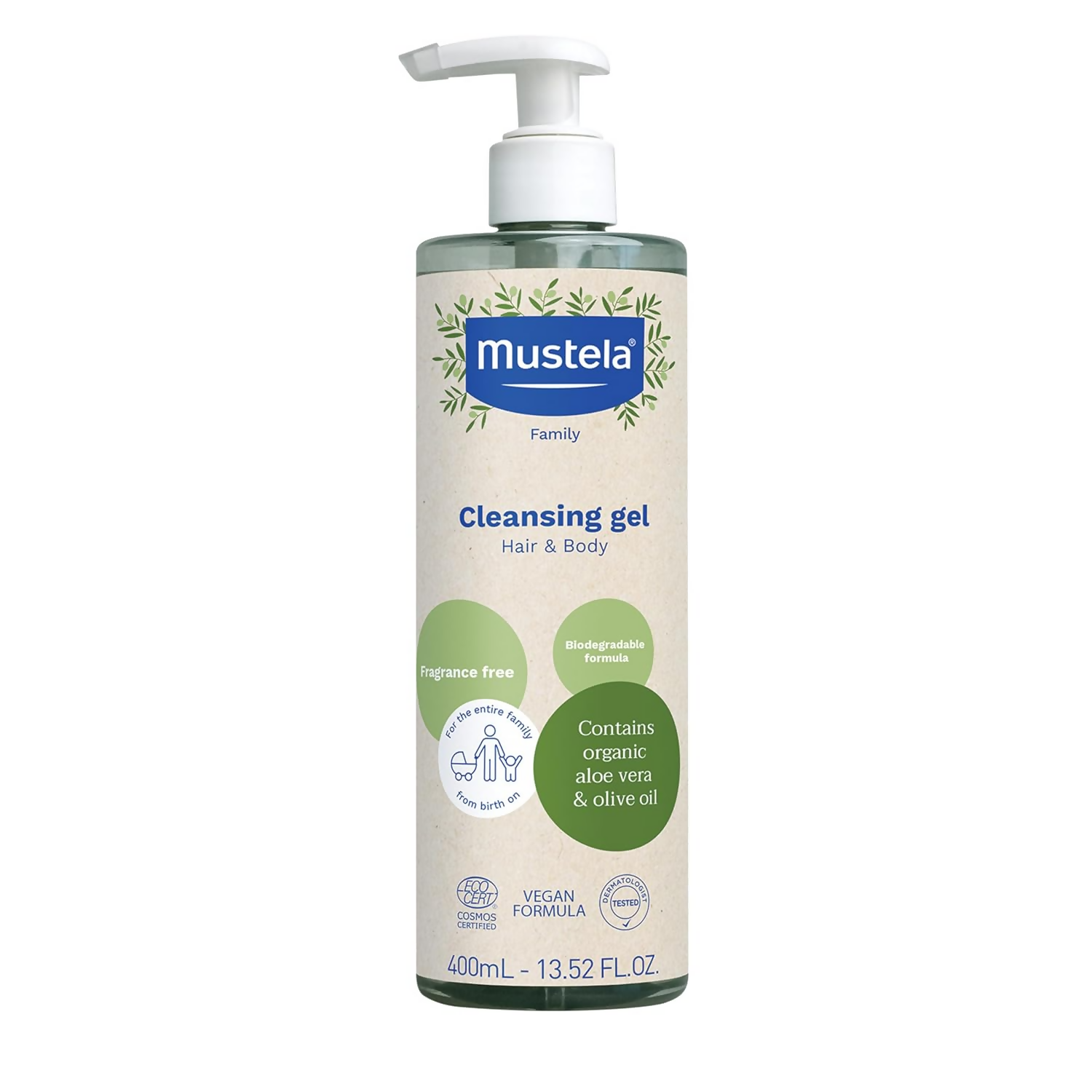 Mustela Certified Organic Cleansing Gel For Hair & Body Wash With Olive Oil & Aloe Vera | Grocsy