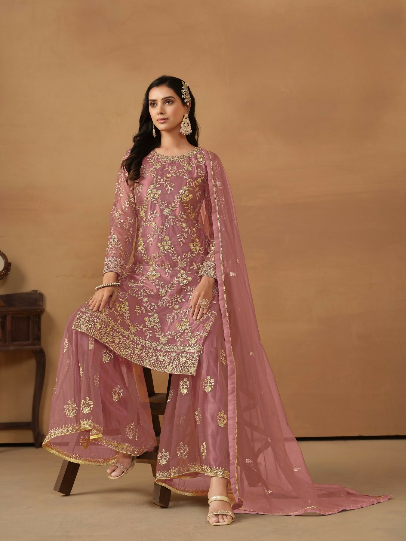 Anaita Pink Embroidered Net Salwar Suit | Grocsy