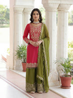 Teeya Creation Rani Chinon Silk Designer Wedding Wear Embroidery Work Palazzo | Grocsy