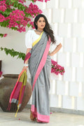 Beatitude Grey Cotton Handloom Saree | Grocsy