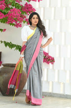Beatitude Grey Cotton Handloom Saree | Grocsy