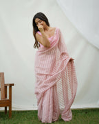 Vamsee Vijaysitara Baby Pink Organza Saree | Grocsy