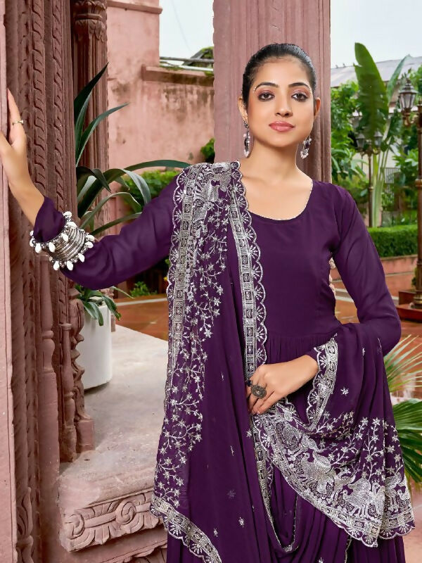 Joban Fashion Wine Readymade Kurta Set With Sequence embroidery Work | Grocsy