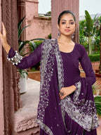 Joban Fashion Wine Readymade Kurta Set With Sequence embroidery Work | Grocsy