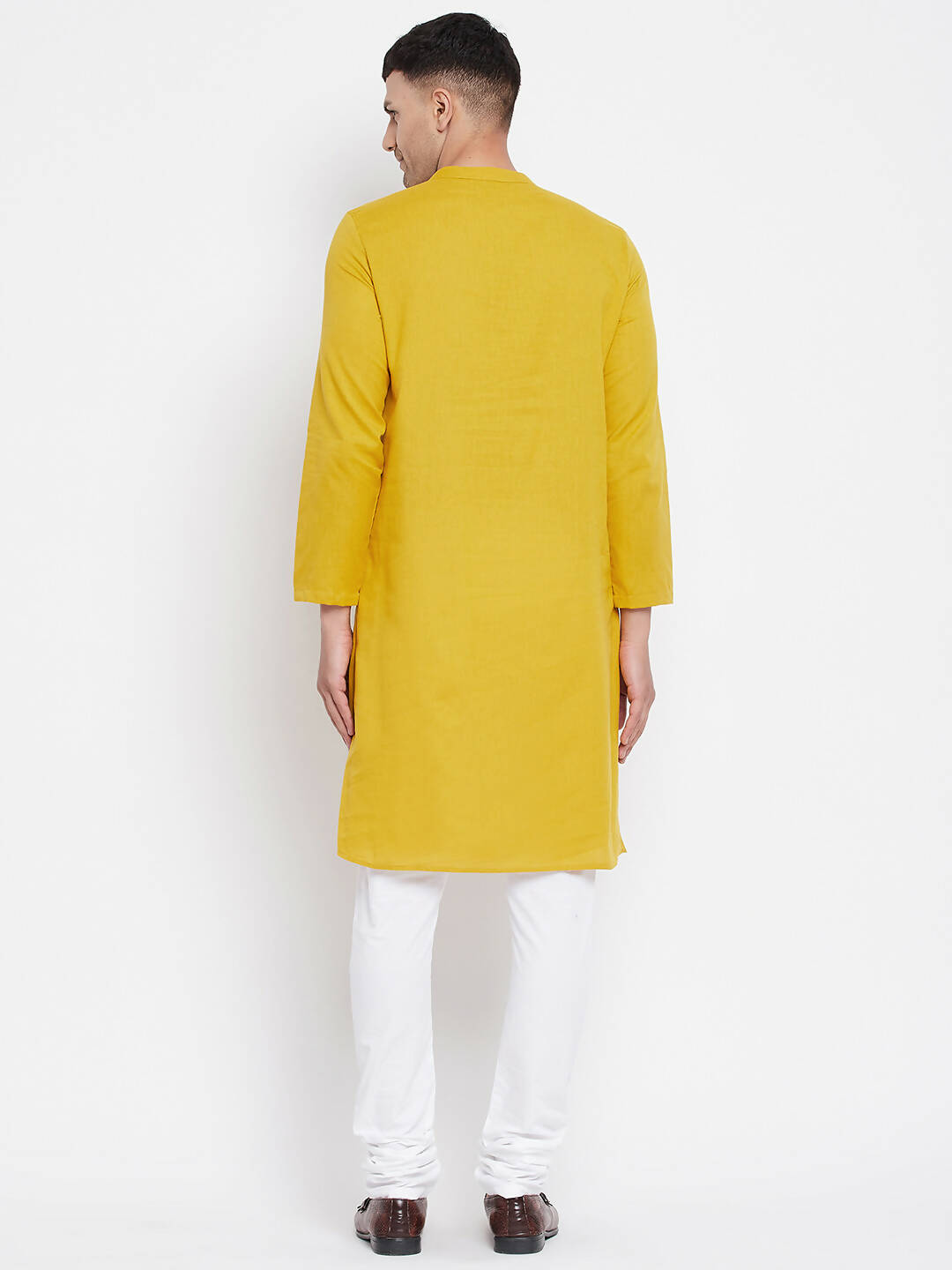Even Apparels Yellow Pure Cotton Men's Sherwani Kurta With Asymetrical Cut | Grocsy