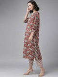 Yufta Women Maroon Pure Cotton Ethnic Motifs Printed Kurta with Palazzo & Dupatta | Grocsy