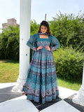 All Season Designer Blue With Multycolor Pure Maslin Gown - Anbazaar | Grocsy