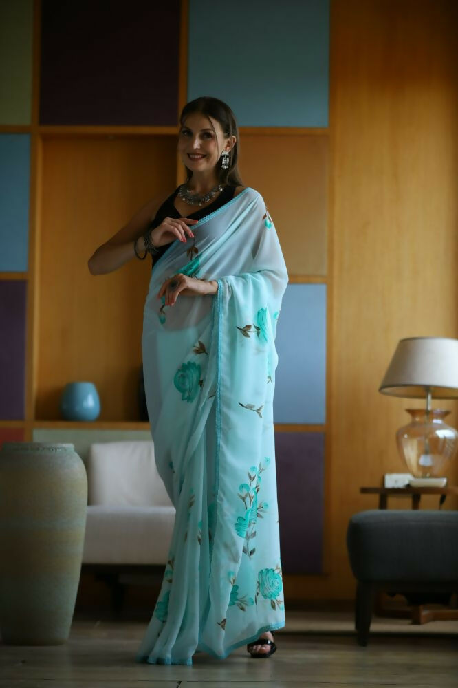 Vamsee Laxmi Blue Georgette Saree | Grocsy