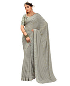 Grey Georgette Swaroski Work Saree With Unstitched Blouse Piece - Juhi | Grocsy