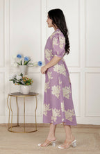 Miravan Womens Lavender Floral Printed A-Line Maxi Dress | Grocsy