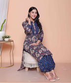 Miravan Womens Cotton Floral Printed Shirt-Collar Straight Kurta And Palazzo Set | Grocsy