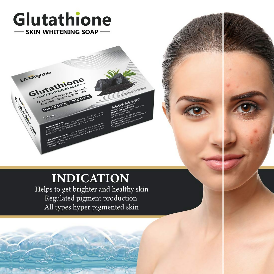 LA Organo Glutathione Activated Charcoal Skin Whitening Soap | Grocsy