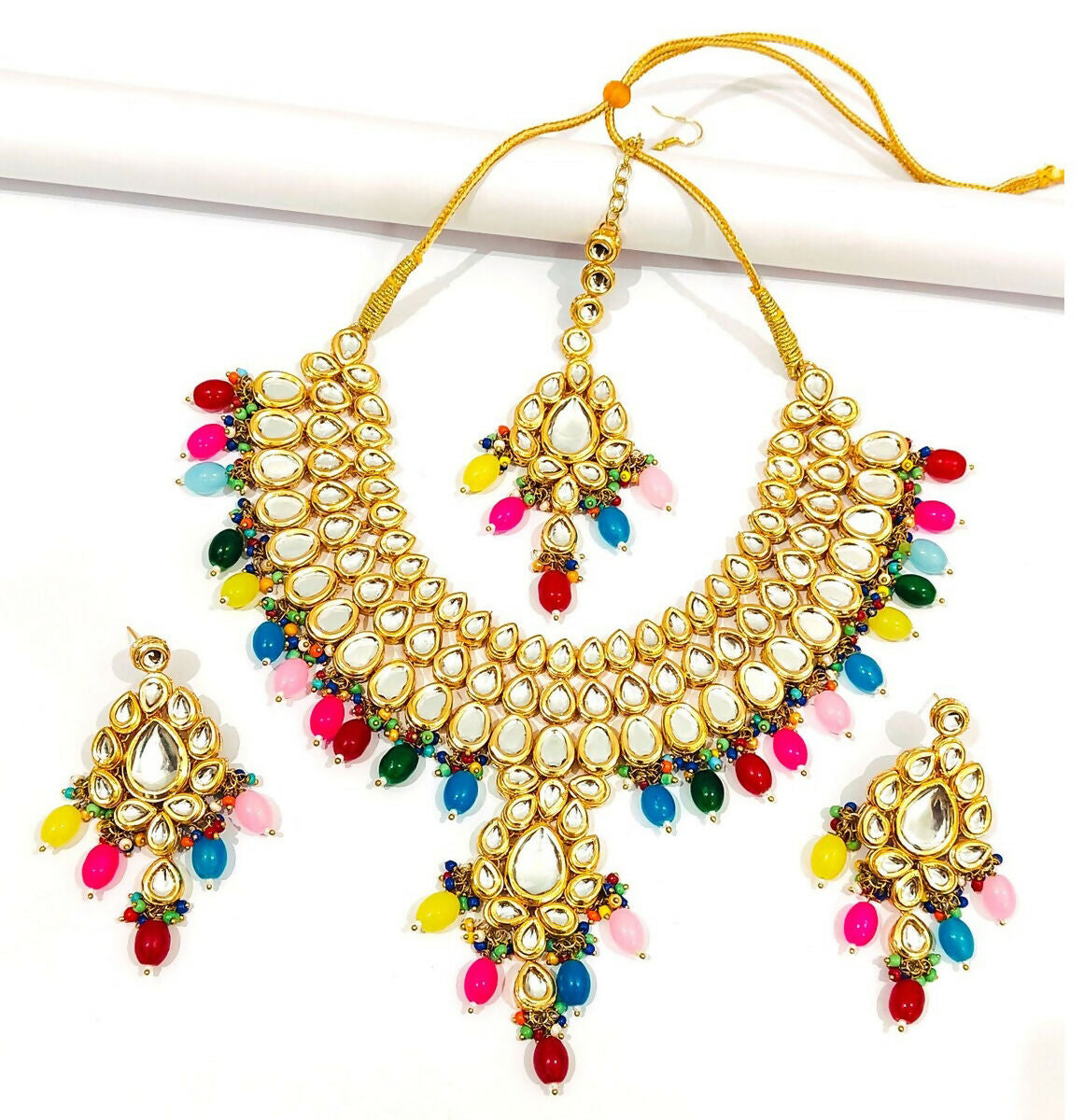 Joban Fashion Hand Made High Quality Gold Plated Base Metal Alloy Kundan Stone Studded Kundan Jewellery Set | Grocsy