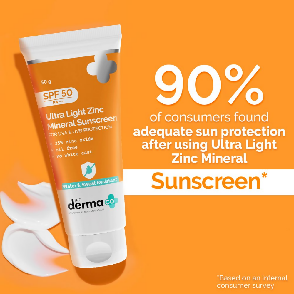 The Derma Co Ultra Light Zinc Mineral Sunscreen with SPF 50 | Grocsy