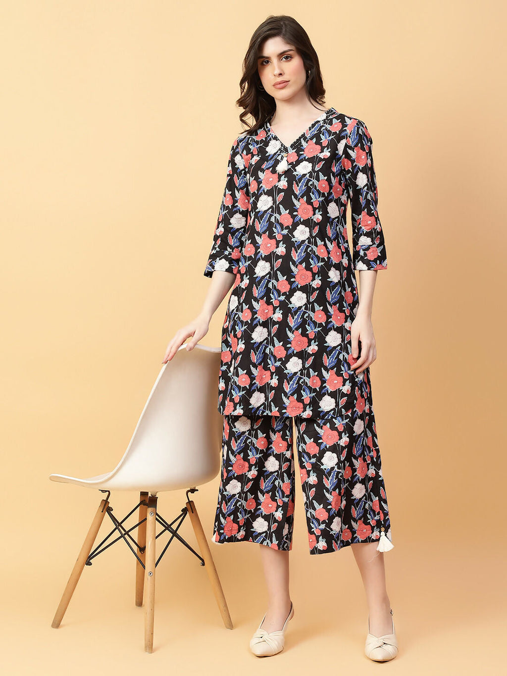 Joban Fashion Black Cotton Printed & Hand Work Co-ord Set | Grocsy