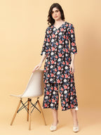 Joban Fashion Black Cotton Printed & Hand Work Co-ord Set | Grocsy