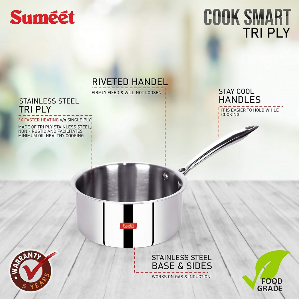 Sumeet Cook Smart Triply Steel-Aluminium-Steel - 3 Layers Sauce Pan | Grocsy
