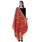 SWI Stylish Women's Embroidered Phulkari Chiffon Magenta Dupatta | Grocsy