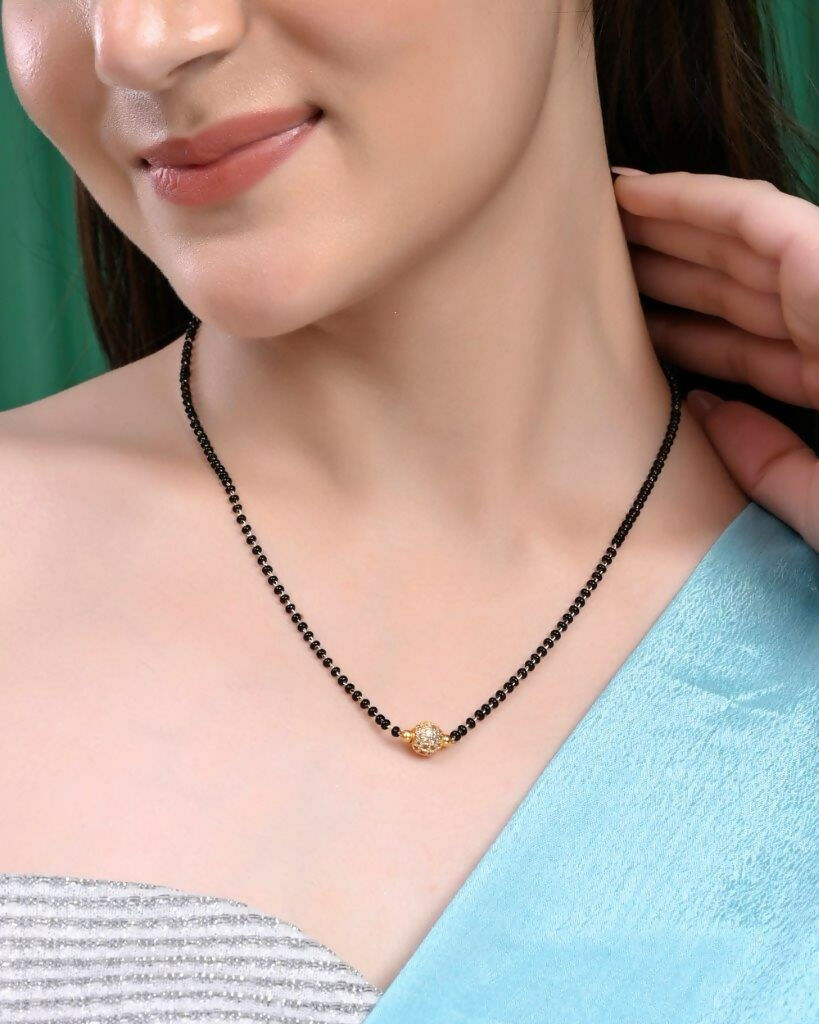 VOJ Gold-Polished AD-Studded & Beaded Mangalsutra | Grocsy