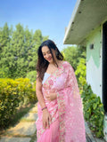 Vamsee Zoya Baby Pink Organza Silk Saree | Grocsy
