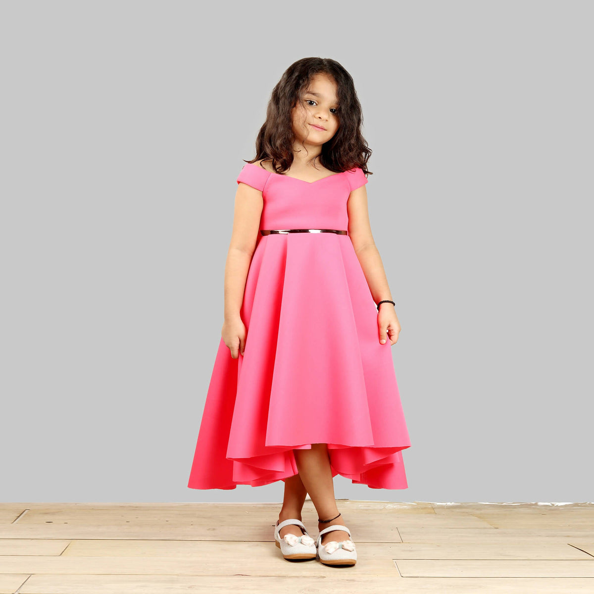 Pink Cow Fashions Pink Scuba Gown With Black Strip At Waist | Grocsy