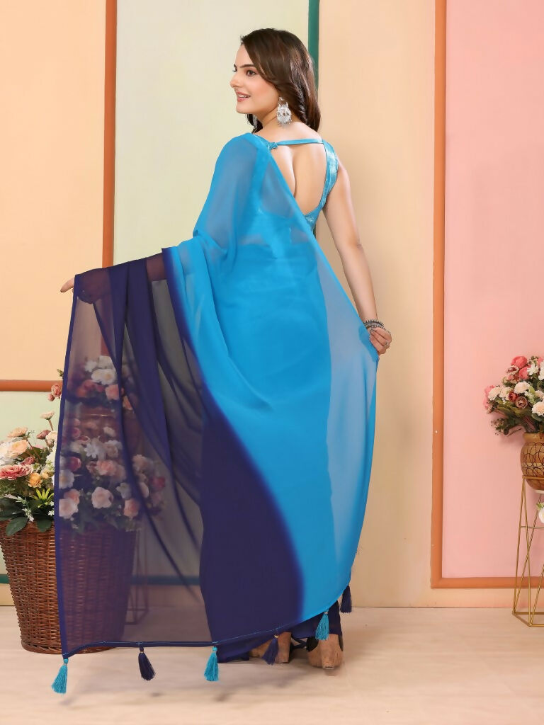 Blue Georgette Pedding Color Printed Ready To Wear Saree - Aalaya | Grocsy