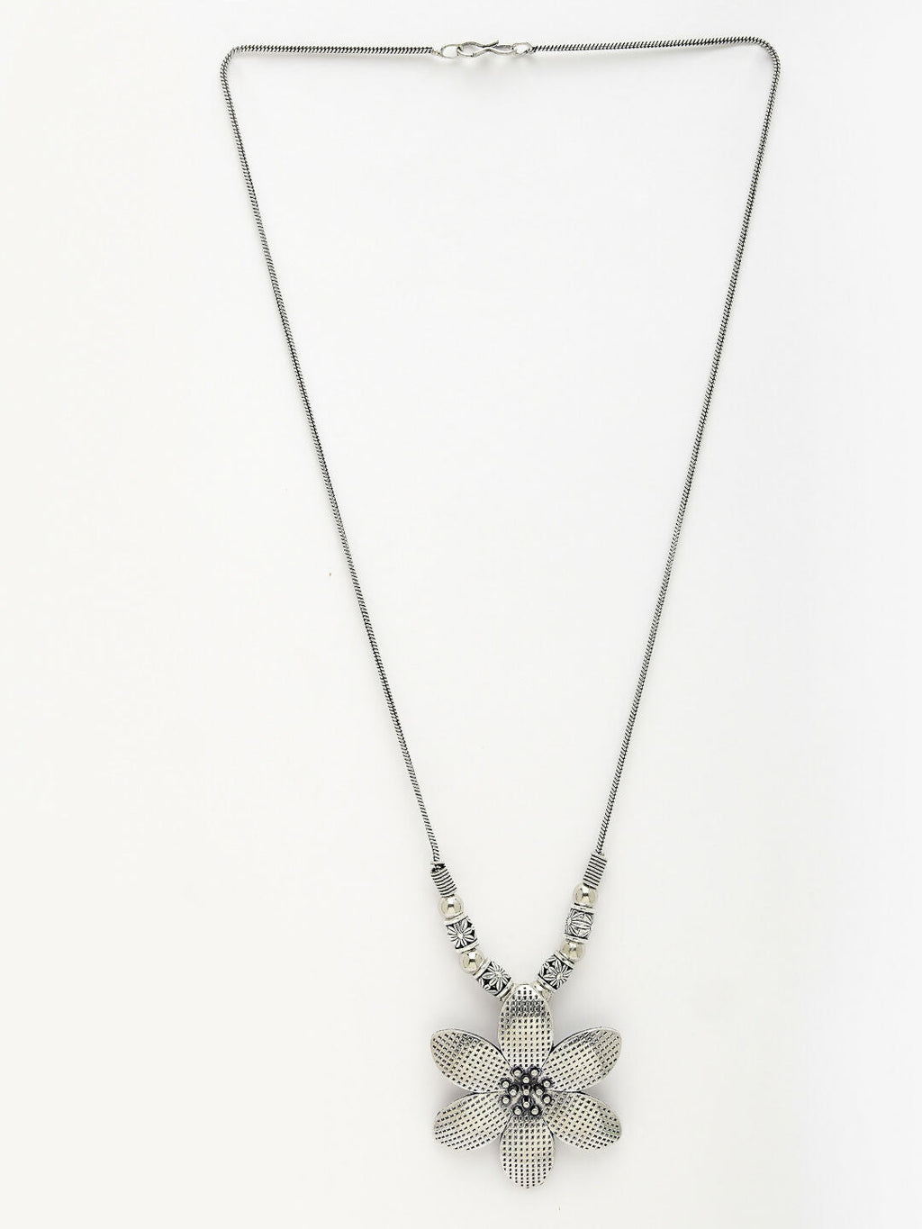 NVR Women's Silver-Toned Floral Shape Pendant with Chain | Grocsy