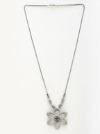 NVR Women's Silver-Toned Floral Shape Pendant with Chain | Grocsy