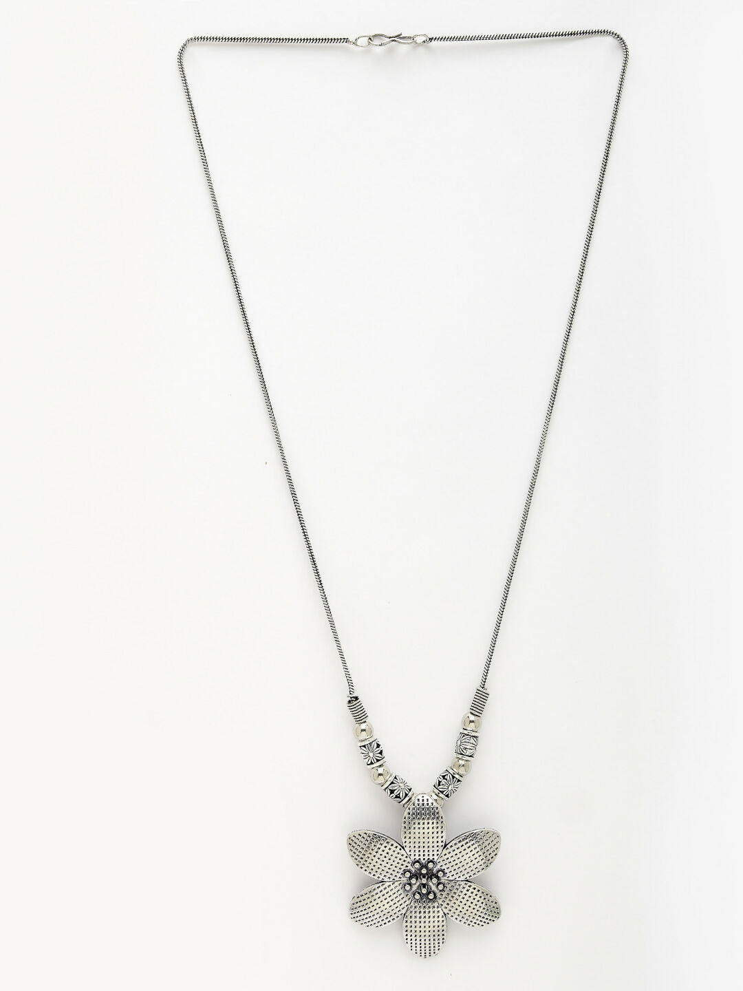 NVR Women's Silver-Toned Floral Shape Pendant with Chain | Grocsy