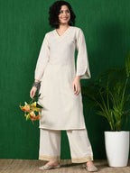 Sangria Embroidered Pure Cotton A-Line Kurta | Grocsy