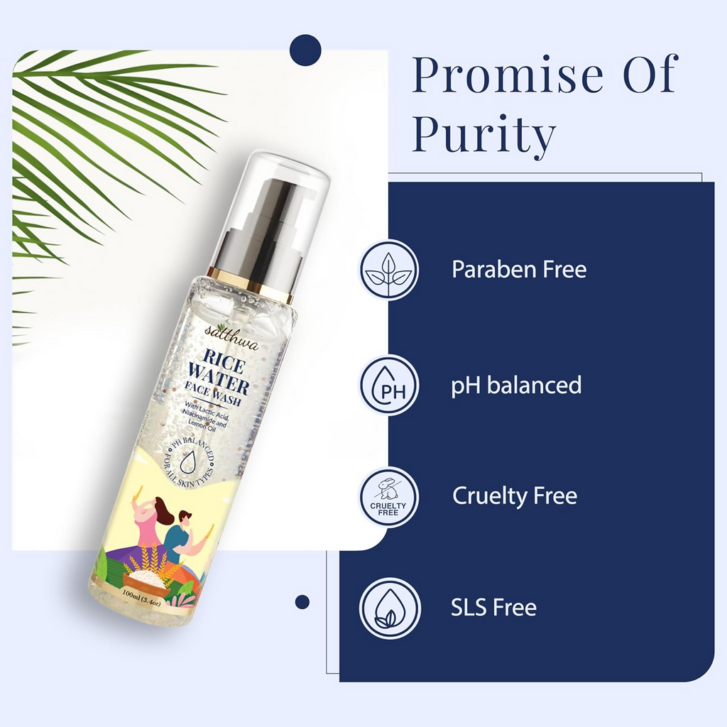Satthwa Rice Water Face Wash With Niacinamide, Lactic Acid & 1% Salicylic Acid | Grocsy