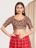 Joban Fashion Grey Jacquard Padded Blouse With Round Neck Elbow Sleeves | Grocsy