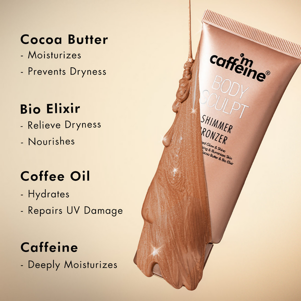 mCaffeine Body Sculpt Shimmer Body Bronzer Lotion For Sun Kissed Glow Illuminated & Moisturized Skin | Grocsy