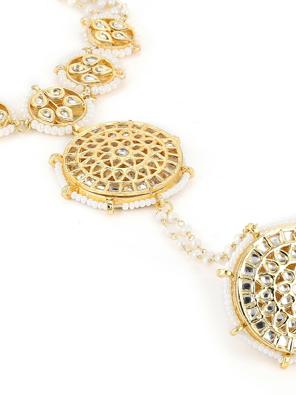 Women's Gold-Toned White Brass Kundan Gold-Polished Charm Bracelet - Ruby Raang | Grocsy