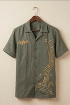 Echo — Green Music Embroidered Cotton Shirt by Hilo Design | Grocsy