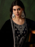 Sangria Floral Embroidered Straight Kurta & Trousers With Dupatta | Grocsy